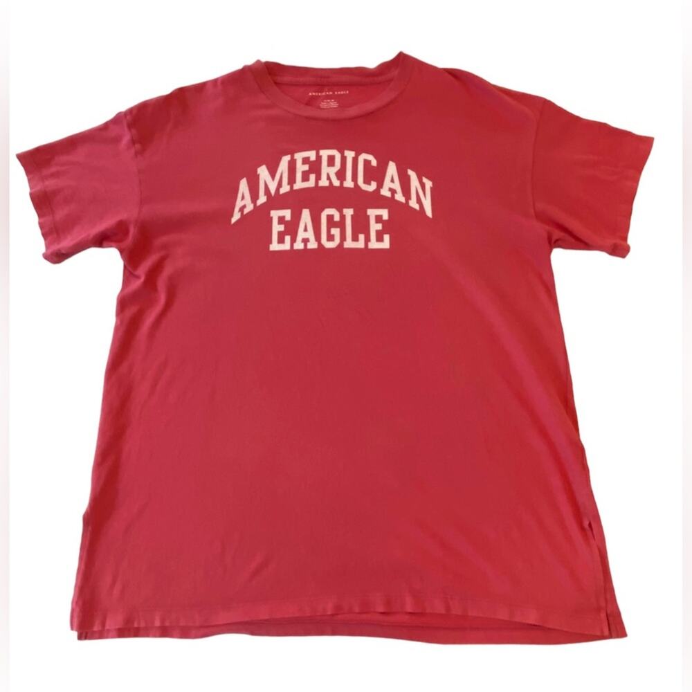 American Eagle Men’s Red & White Tee Shirt Size Medium 100% Cotton Import